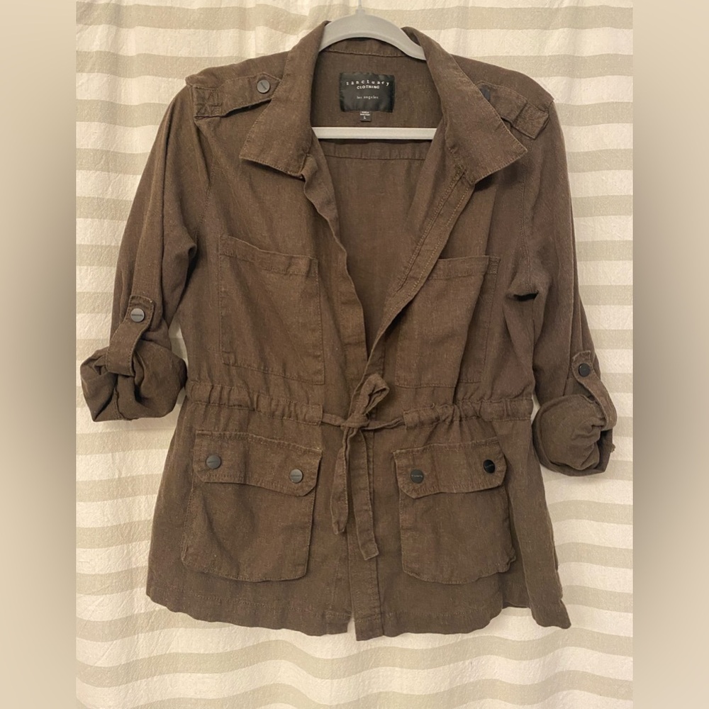 VGUC Sanctuary linen coat army green/brownish Sz large